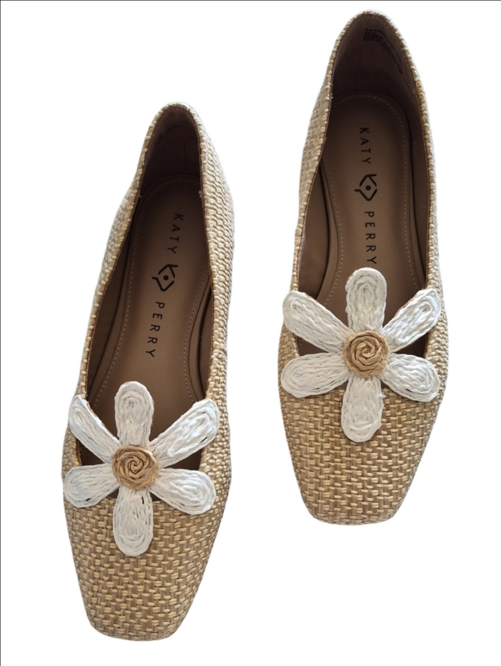 Katy Perry The Evie Daisy Woven Raffia Ballet Flats - Size 8M / 38